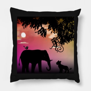 Animal Friends in the Jungle,sunset Pillow