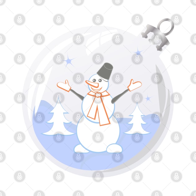 Happy snowman in glass Christmas bauble by Cute-Design