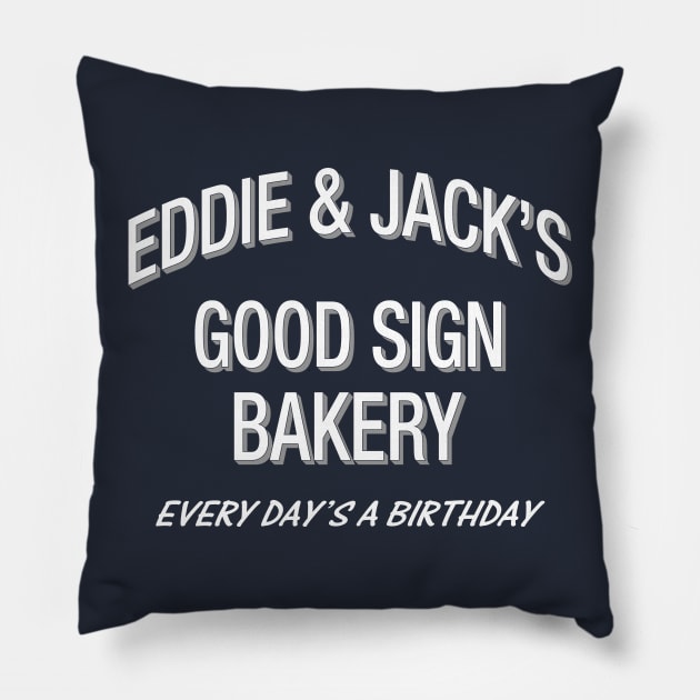 Eddie and Jack's Good Sign Bakery Pillow by robotrobotROBOT