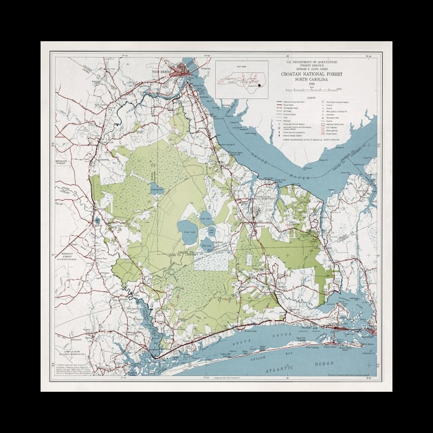 Old Croatan National Forest Map (1964) Vintage NC Woodland Recreational Area Map by Bravuramedia