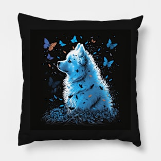 Samoyed And Butterflies Pillow