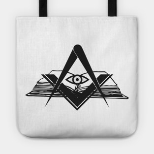 Masonic compasses with book and all-seeing eye black design Tote
