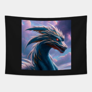 Intricate White and Blue Scaled Dragon Tapestry