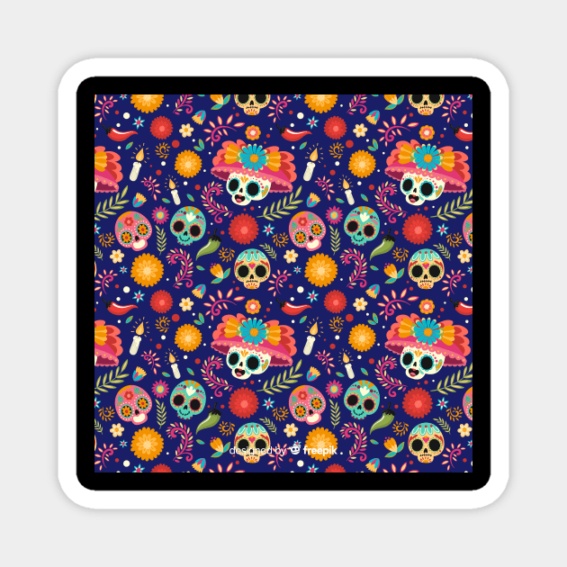 Sugar Skull Pattern Magnet by aquariart