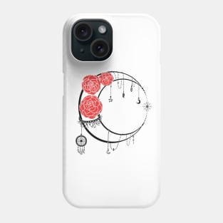 Ligh Moon with Transparent lines Red Roses Tattoo Phone Case