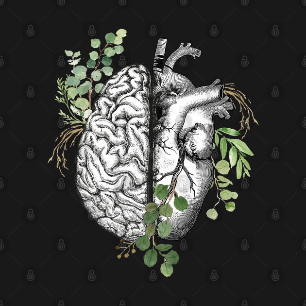 Right balance between brain and heart, leaves eucalyptus, mental health by Collagedream