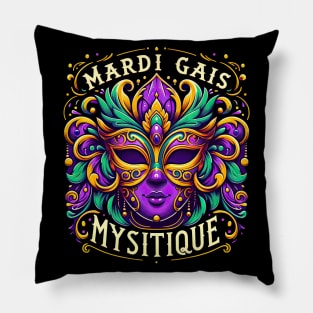 Mardi Gras Mystique Mask: Enchanting Carnival Elegance Pillow