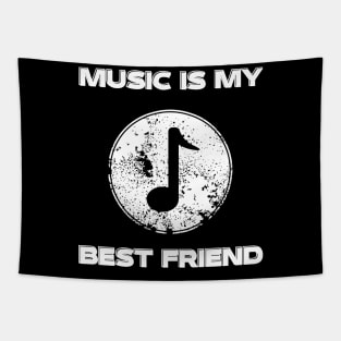 Music is my best friend logo white Tapestry