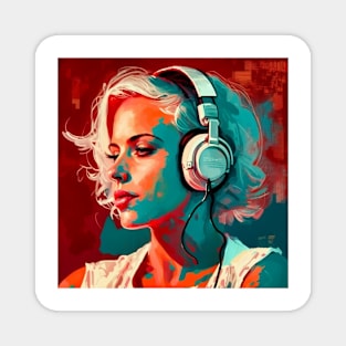 Excessivism Art White Woman Listening Music Lover Throw Magnet