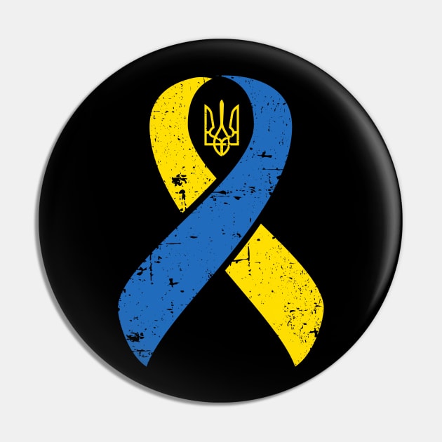 Ukraine Ribbon Ukrainian Pride Love and Unity Distressed Design Pin by hobrath