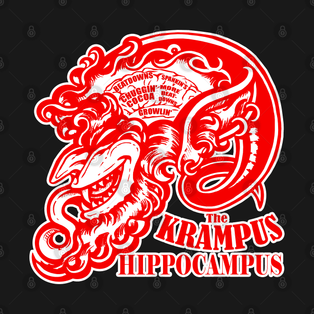 The Krampus Brain - Krampus Hippocampus Red Design, White Outlined Version by Nat Ewert Art