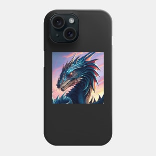 Intricate Blue Scaled Dragon at Sunrise Phone Case