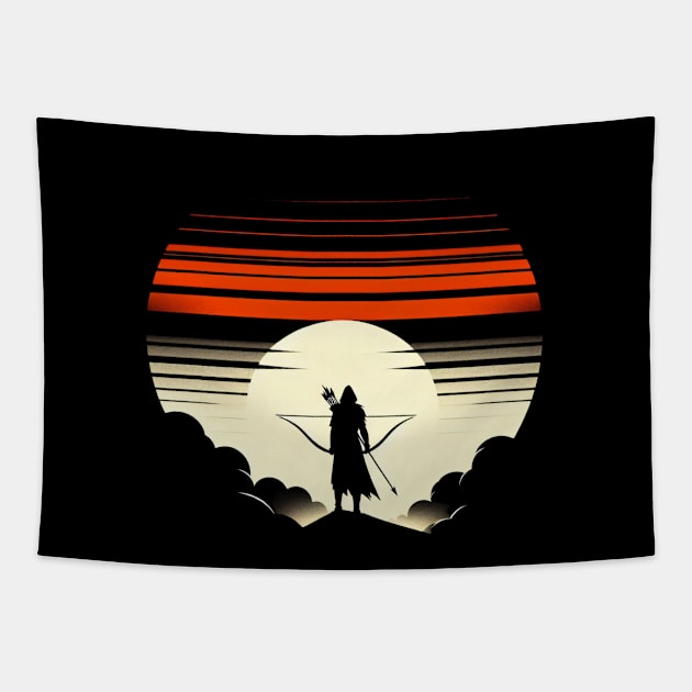 Minimalistic Medival Archer Sunset Tapestry by Miami Neon Designs