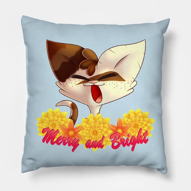 Merry and Bright Kitty Pillow by RainbowRat3