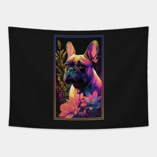 French Bulldog Dog Vibrant Tropical Flower Tall Digital Oil Painting Portrait Tapestry