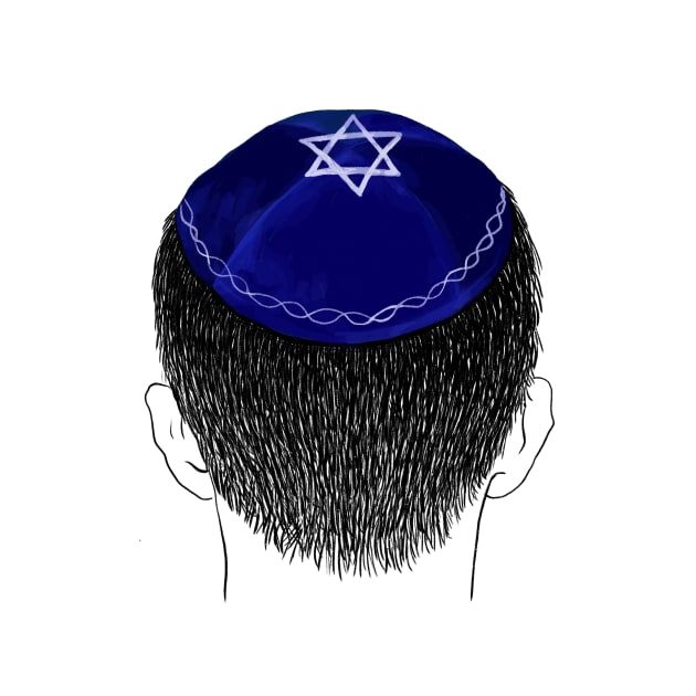 Blue kippah with white Magen David embroidery by argiropulo