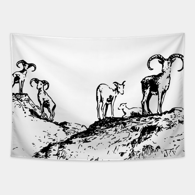 Mountain goat illustration Tapestry by The Bunga