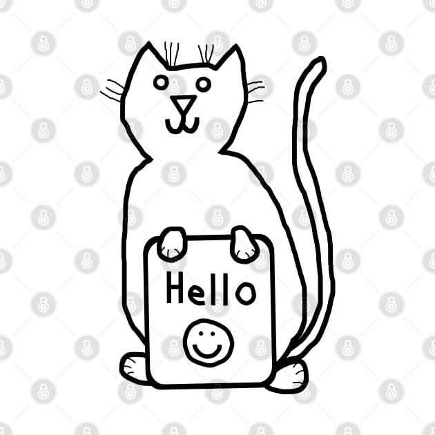 Cute Cat says Hello Outline by ellenhenryart