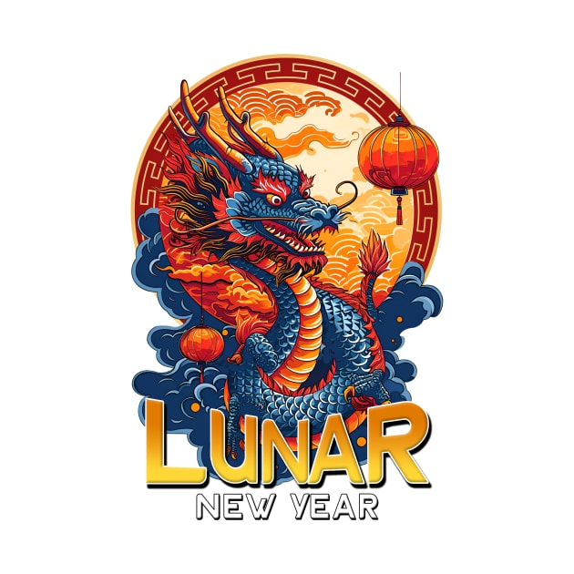 Lunar New Year: Pop Art Chinese Dragon and Lantern Celebration by YUED