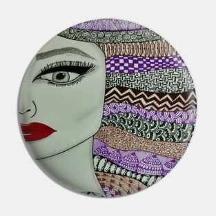 Zentangled Lady Pin