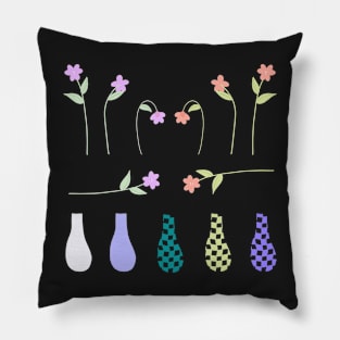 Build Your Own Checkered Vase with Pink and Purple Flowers Pillow