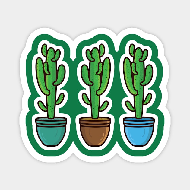 Set Of Green Cactus Plant In Vase Sticker vector illustration. Healthcare and Nature object icon concept. desert green cactus plant vector sticker design. Home plant cactus symbol graphic design. Magnet by AlviStudio