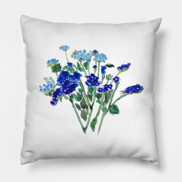 blue flower  watercolor Pillow by colorandcolor