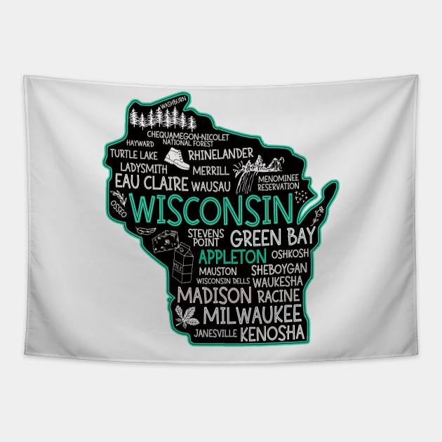 Appleton Wisconsin cute Milwaukee, Osseo, Green Bay, Kenosha, Racine, Appleton, Waukesha, Eau Claire, Oshkosh, Janesville Tapestry by BoogieCreates