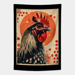 Retro Japanese style chicken poster Tapestry