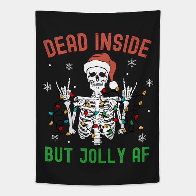Dead Inside But Jolly AF Rocker Skeleton Santa Tapestry by Hypnotic Highs