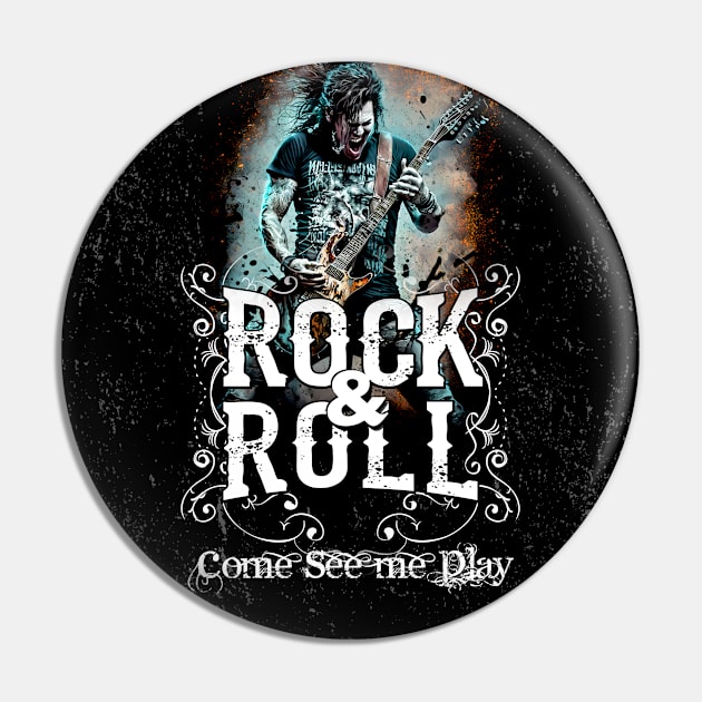 Rock and Roll: Come See Me Play! No. 1 on a Dark Background Pin by Puff Sumo