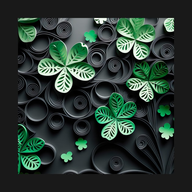 Intricate 3D papercut design of Saint Patrick's day shamrocks by UmagineArts