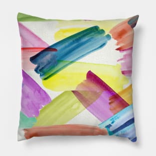 Colorful Watercolor Paint Swatches Brush Strokes Rainbow Abstract Art Pillow