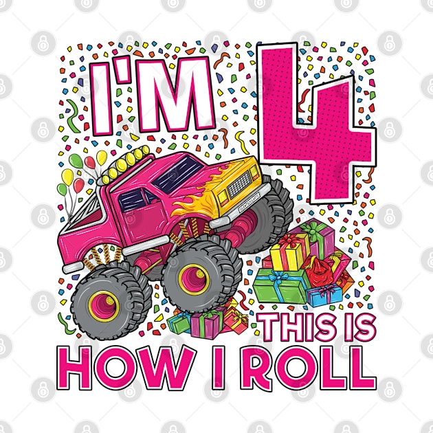 4th Birthday Monster Truck Party Gift 4 Year Old Girl by silentsoularts