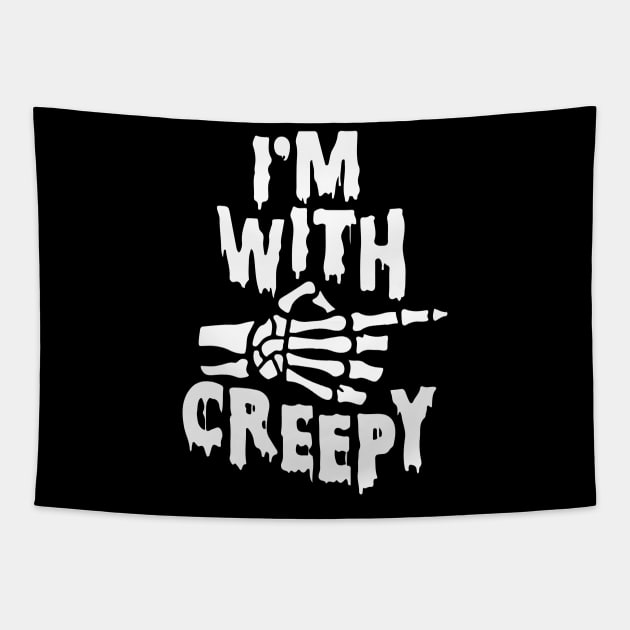 I'm With Creepy Skeleton Finger Black Goth Punk Halloween Tapestry by Prolifictees