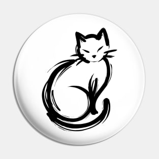 Stick figure cat in black ink Pin