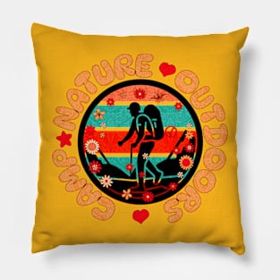 camp nature outdoors retro style Pillow