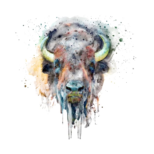 Buffalo Head Watercolor Portrait by Marian Voicu