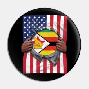 Zimbabwe Flag American Flag Ripped - Gift for Zimbabwean From Zimbabwe Pin