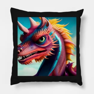 Pink and Rainbow Scaled Asian Dragon Pillow