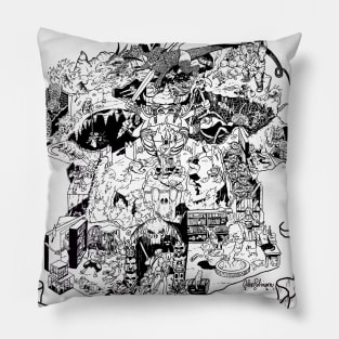 In Search of the Forbidden Temple of A'rob (line art) Pillow