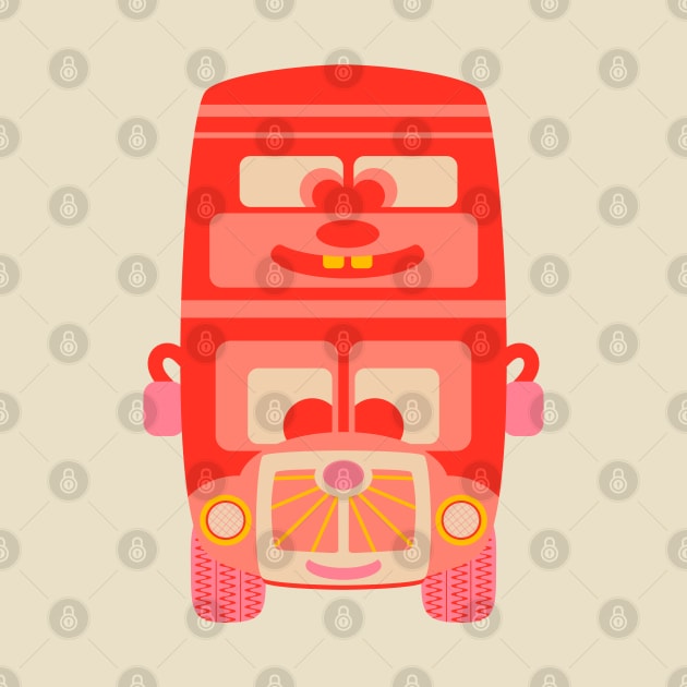 FRIENDLY CUTE RED BUS BUDDY Cute Kawaii Vehicle Kids Transportation - UnBlink Studio by Jackie Tahara by UnBlink Studio by Jackie Tahara