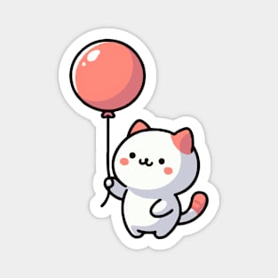 Cute Cat With Red Balloon Magnet