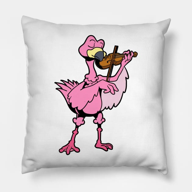 Cartoon flamingo playing the violin Pillow by Modern Medieval Design