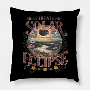 Total Solar Eclipse Vintage Flowers Astrology Lovers Pillow