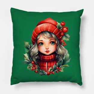 Holly cute girl Christmas Pillow