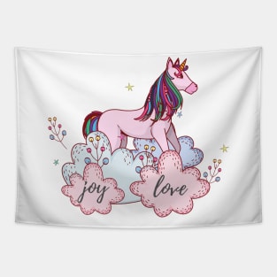 Cute Little Pastel Colored Unicorn With Joy & Love Text Tapestry