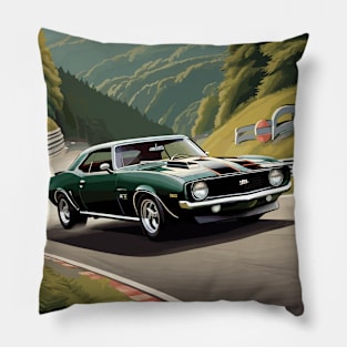 Classic American Camaro Green Muscle Car Pillow