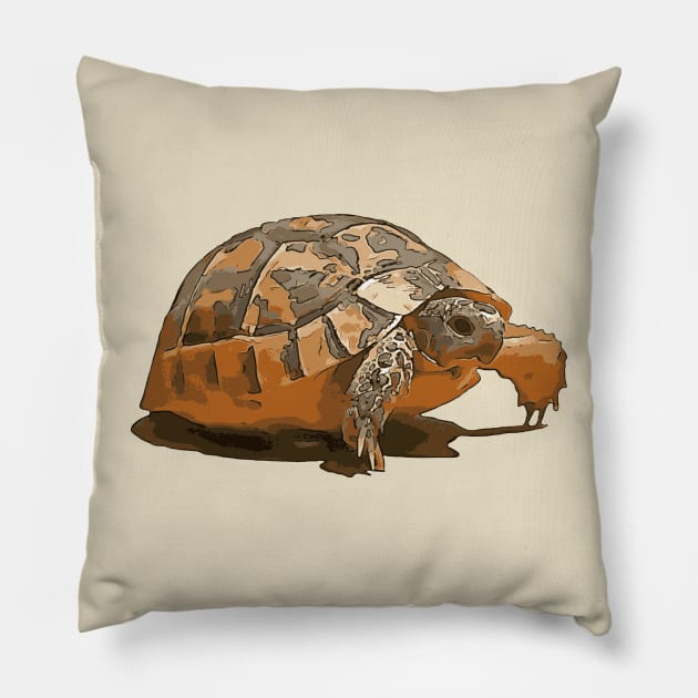 Cartoon Portrait Of A Baby Wild Tortoise Black Outline Art Pillow by taiche