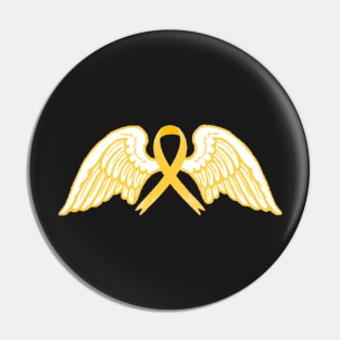 Yellow Awareness Ribbon with Angel Wings Pin